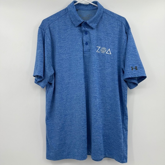 Under Armour Polo Shirt Men Large Heather Blue Zoa Golf Stretch Performance - Picture 1 of 8
